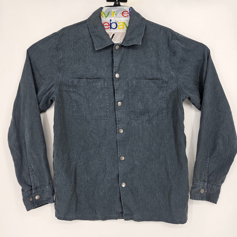 Afends‎ Hemp Revolution Shirt Mens Large Snap Button Long Sleeve Green Gray